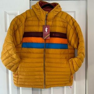 NWT Mens XXL Cotopaxi Fuego 800 fill lightweight down jacket amber stripes